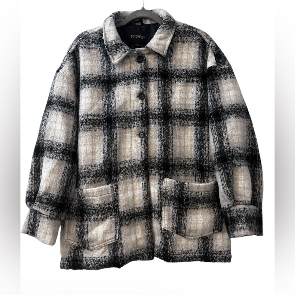Ambiance Outerwear Plaid Button Up Jacket Wool Blend Women’s Size Large